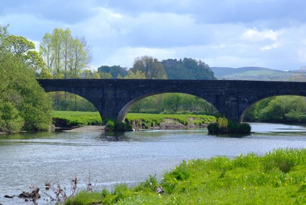 Cilsane Bridge on the Tywi River with Dinefwr Castle behind